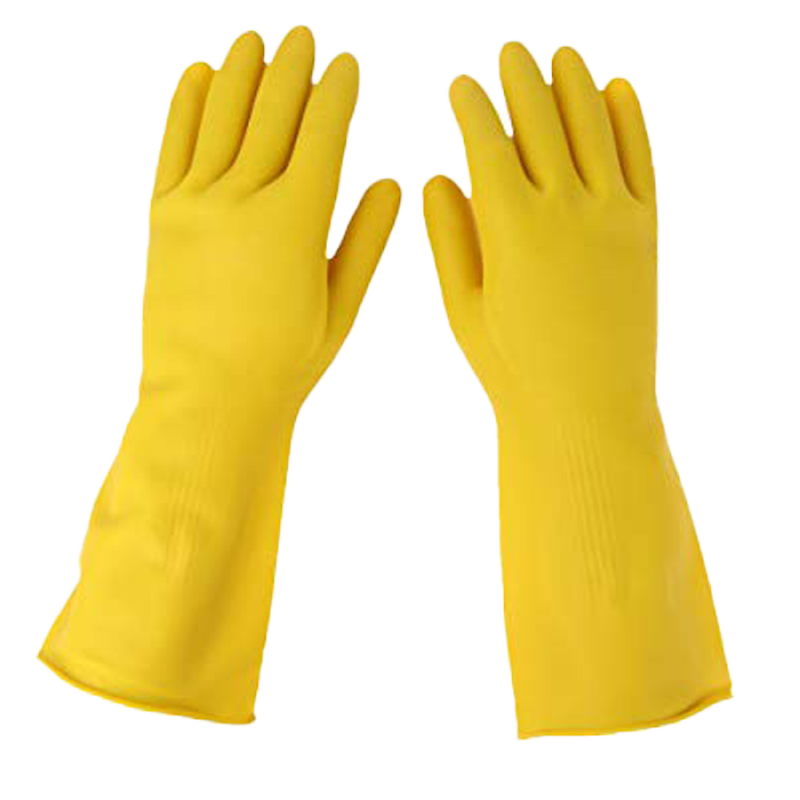 Gant de ménage latex jaune - flocké coton Taille XL