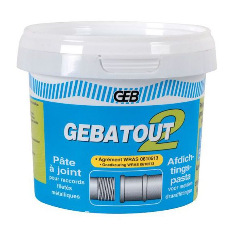 Pâte à joint Gebatout 500Gr et son Dévidoir 200Gr de filasse de lin RT1 pour  étanchéité des réseaux sanitaires - Certifié au contact eau potable - GEB